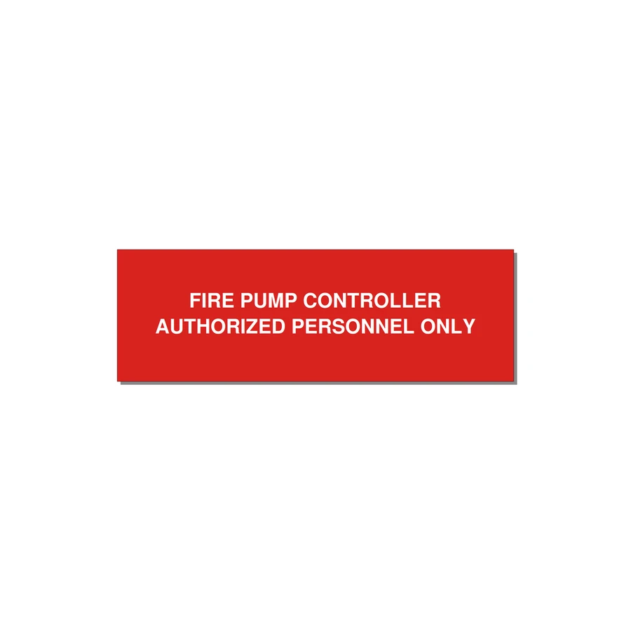 3.0x1.0" Fire Safety Label - FIRE PUMP CONTROLLER AUTH — 3x1" White on Red, Holes