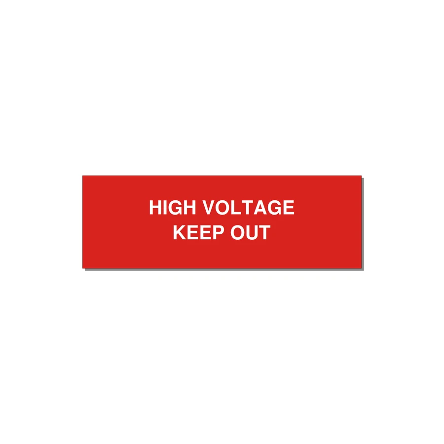3.0x1.0" High Voltage Warning Sign - HIGH VOLTAGE KEEP OUT — 3x1" White on Red, Holes