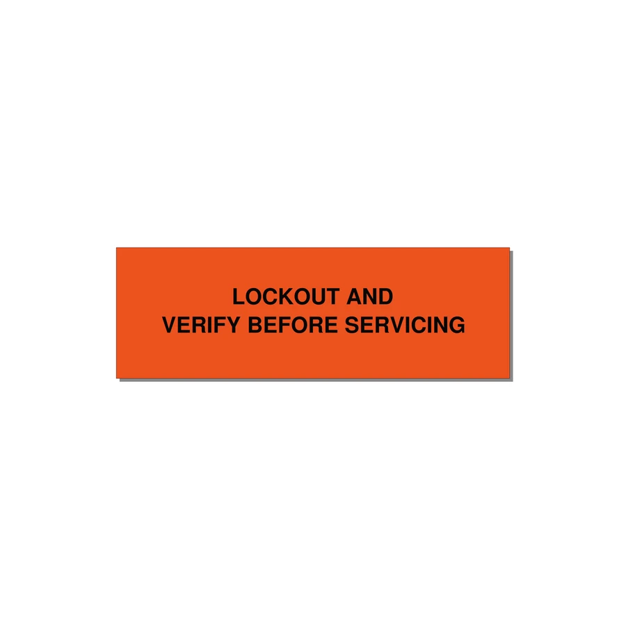 3.0x1.0" Lockout Tagout Label - LOCKOUT AND VERIFY BEFORE — 3x1" Black on Orange, Adhesive