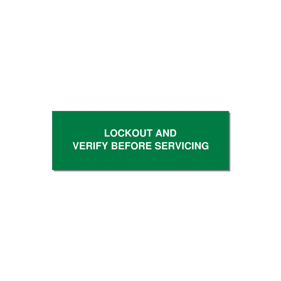 3.0x1.0" Lockout Tagout Label - LOCKOUT AND VERIFY BEFORE — 3x1" White on Green, Holes