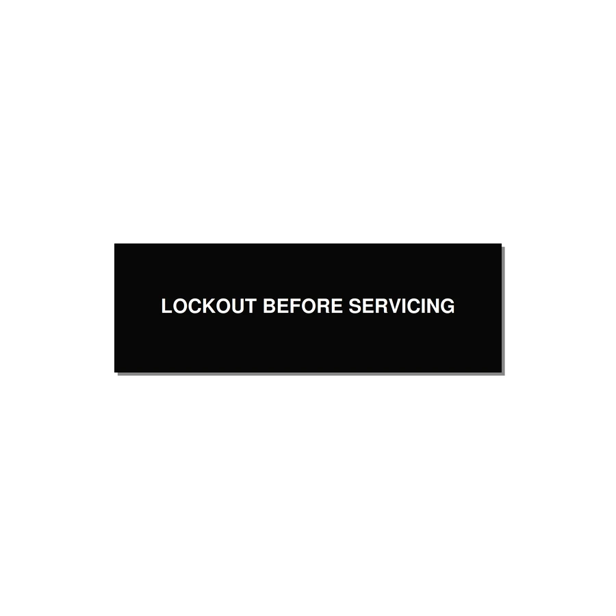 3.0x1.0" Lockout Tagout Label - LOCKOUT BEFORE SERVICING — 3x1" White on Black, Holes