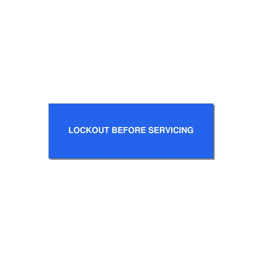 3.0x1.0" Lockout Tagout Label - LOCKOUT BEFORE SERVICING — 3x1" White on Blue, Adhesive