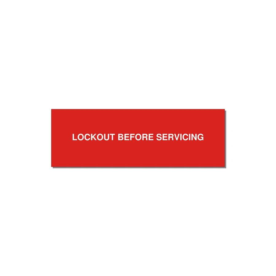 3.0x1.0" Lockout Tagout Label - LOCKOUT BEFORE SERVICING — 3x1" White on Red, Adhesive