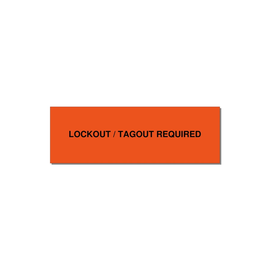 3.0x1.0" Lockout Tagout Label - LOCKOUT / TAGOUT REQUIRED — 3x1" Black on Orange, Holes
