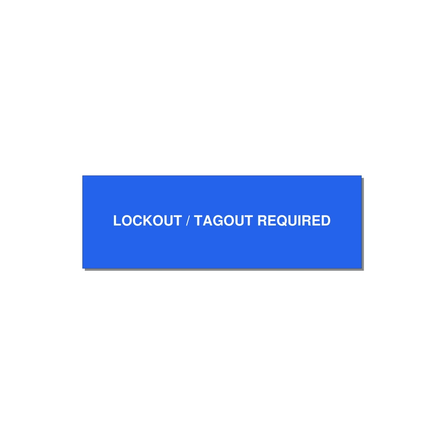 3.0x1.0" Lockout Tagout Label - LOCKOUT / TAGOUT REQUIRED — 3x1" White on Blue, Holes