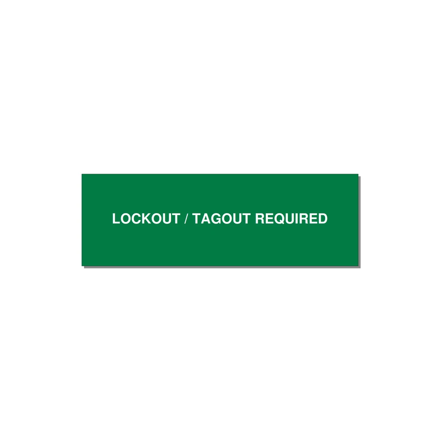 3.0x1.0" Lockout Tagout Label - LOCKOUT / TAGOUT REQUIRED — 3x1" White on Green, Holes