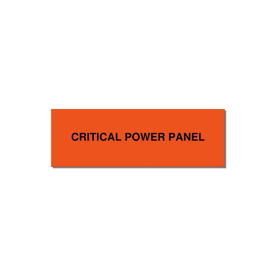 3.0x1.0" Panel Identification Label - CRITICAL POWER PANEL — 3x1" Black on Orange, Adhesive