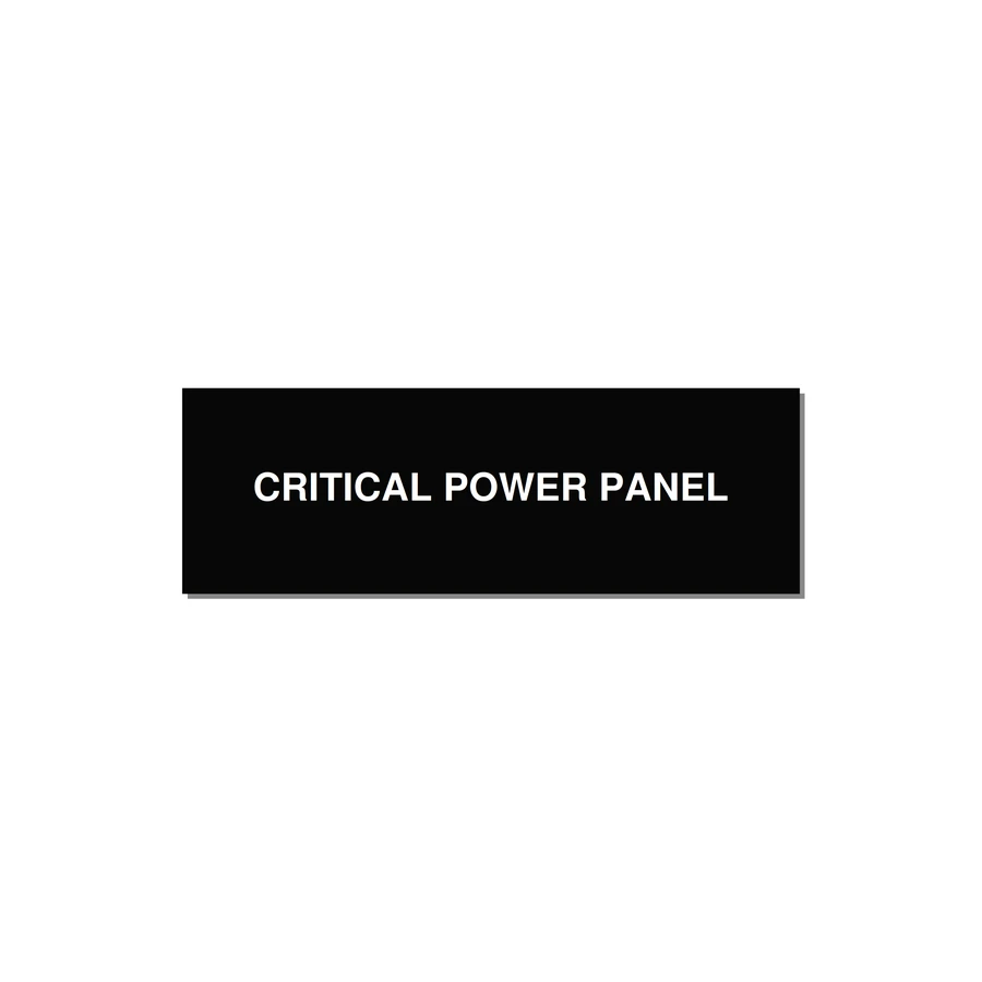 3.0x1.0" Panel Identification Label - CRITICAL POWER PANEL — 3x1" White on Black, Holes