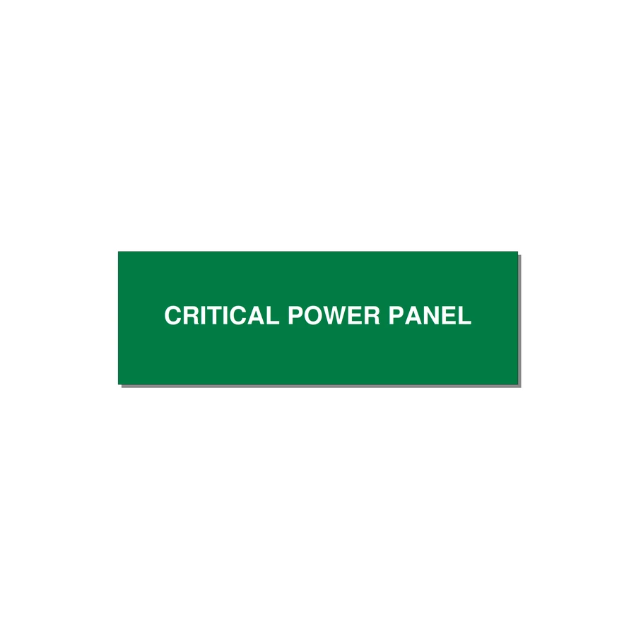 3.0x1.0" Panel Identification Label - CRITICAL POWER PANEL — 3x1" White on Green, Holes