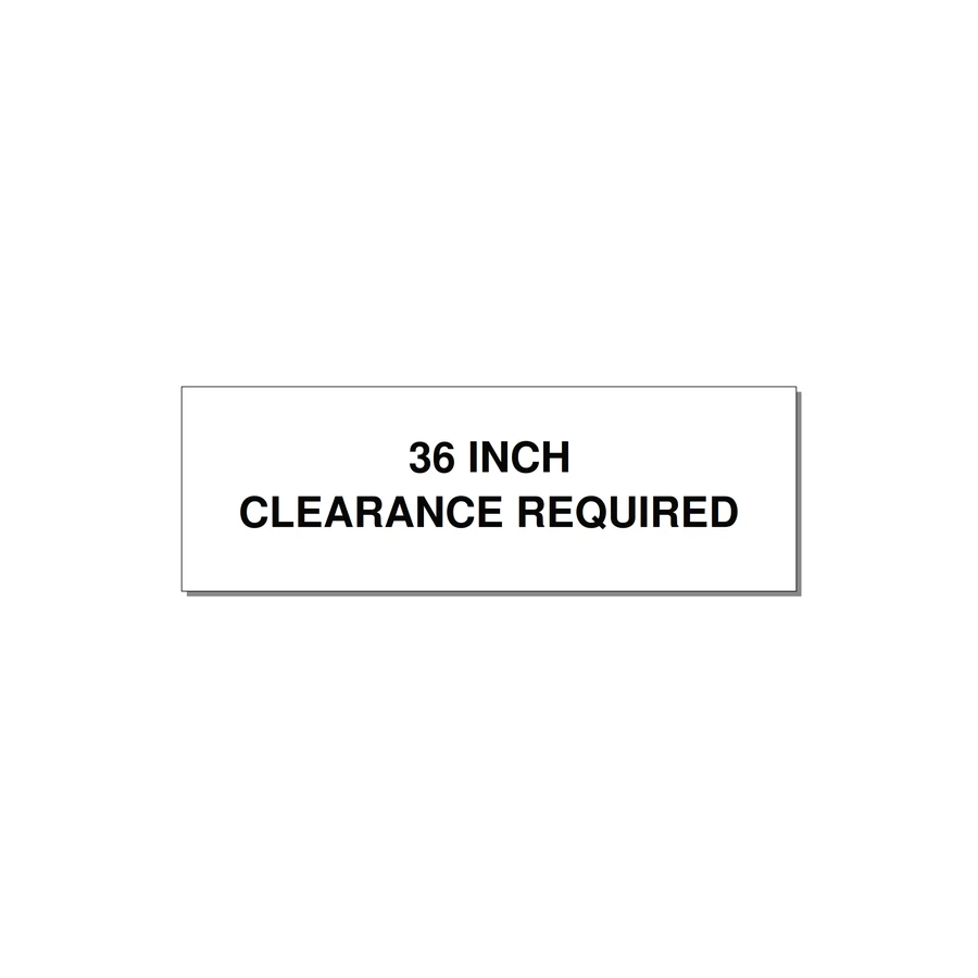 3.0x1.0" Safety Label - 36 INCH CLEARANCE REQUIRE — 3x1" Black on White, Holes