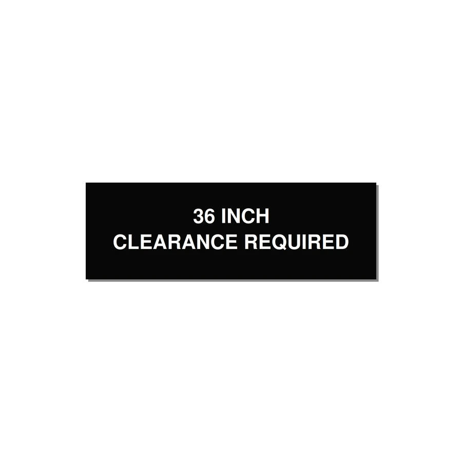 3.0x1.0" Safety Label - 36 INCH CLEARANCE REQUIRE — 3x1" White on Black, Adhesive