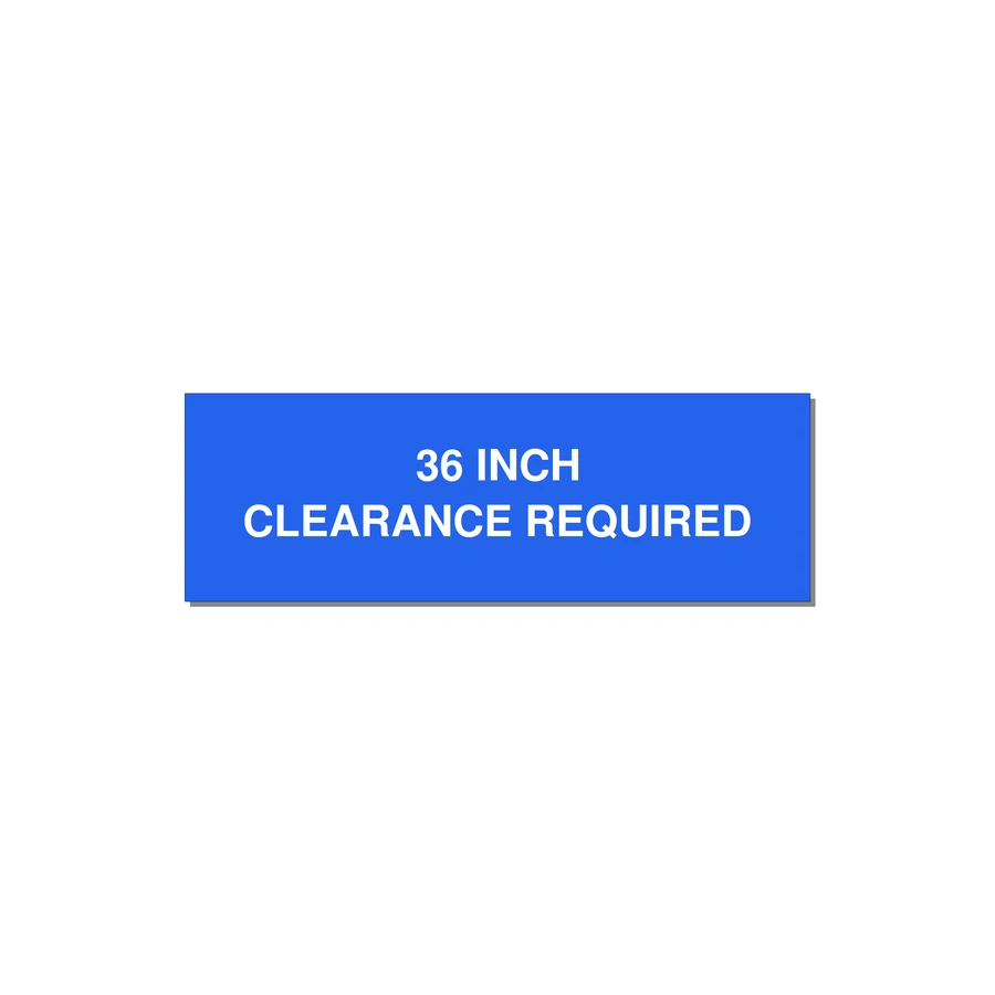 3.0x1.0" Safety Label - 36 INCH CLEARANCE REQUIRE — 3x1" White on Blue, Adhesive