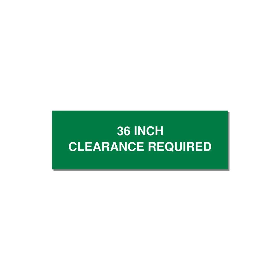3.0x1.0" Safety Label - 36 INCH CLEARANCE REQUIRE — 3x1" White on Green, Adhesive