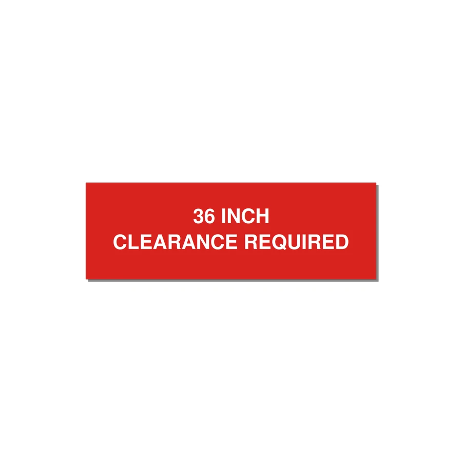 3.0x1.0" Safety Label - 36 INCH CLEARANCE REQUIRE — 3x1" White on Red, Adhesive