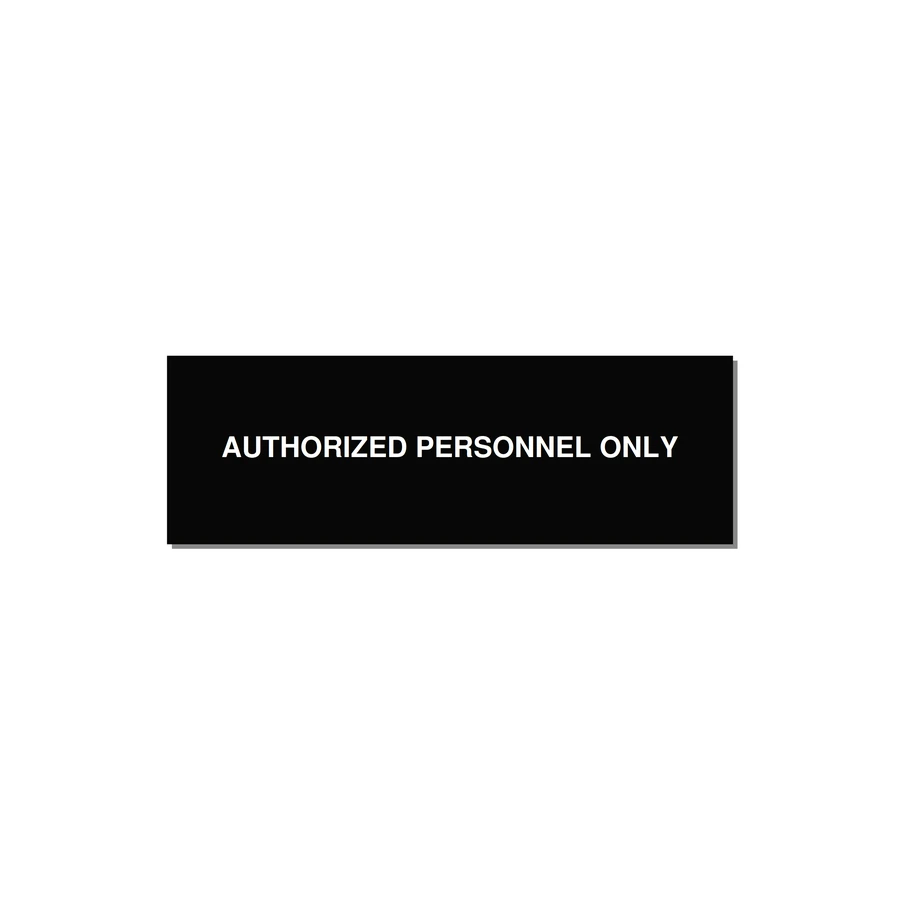 3.0x1.0" Safety Label - AUTHORIZED PERSONNEL ONLY — 3x1" White on Black, Adhesive