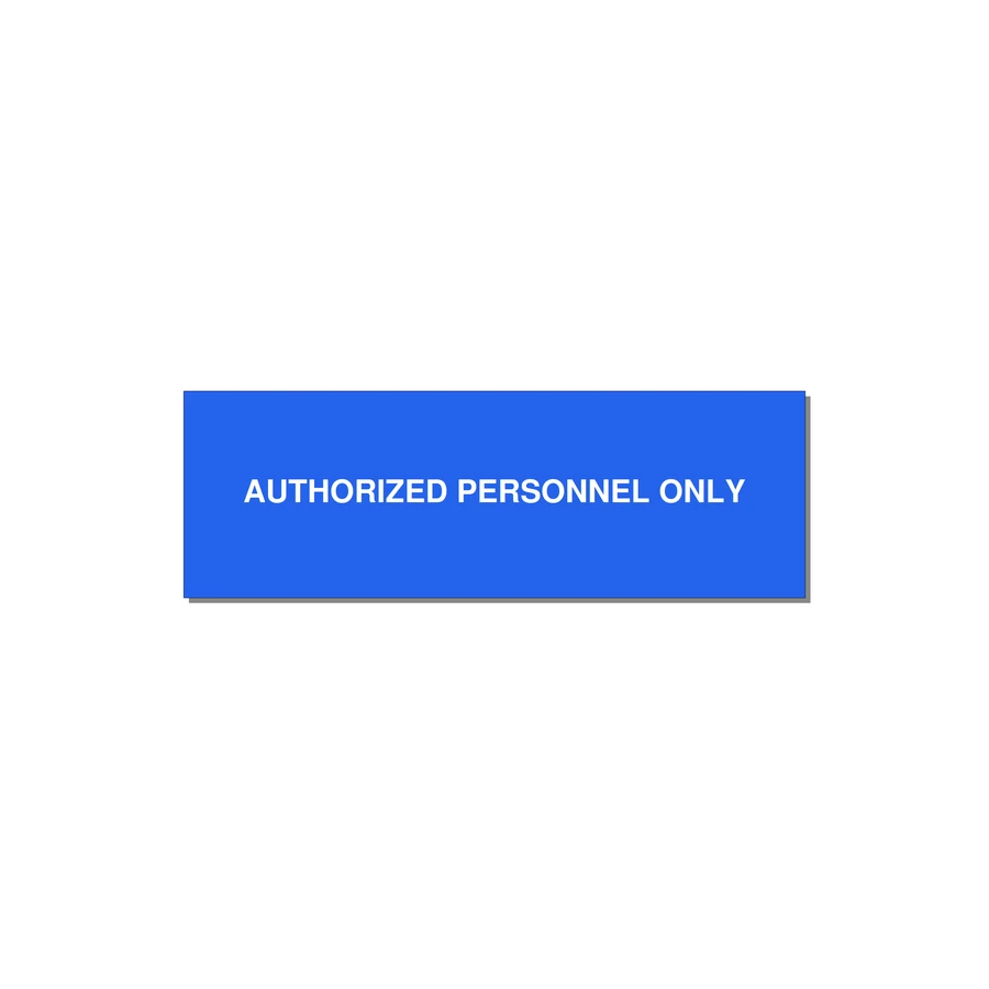 3.0x1.0" Safety Label - AUTHORIZED PERSONNEL ONLY — 3x1" White on Blue, Holes