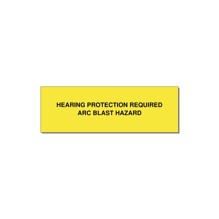 3.0x1.0" Safety Label - HEARING PROTECTION REQUIR — 3x1" Black on Yellow, Holes