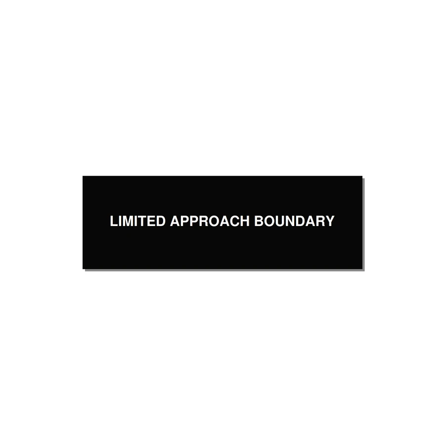 3.0x1.0" Safety Label - LIMITED APPROACH BOUNDARY — 3x1" White on Black, Holes