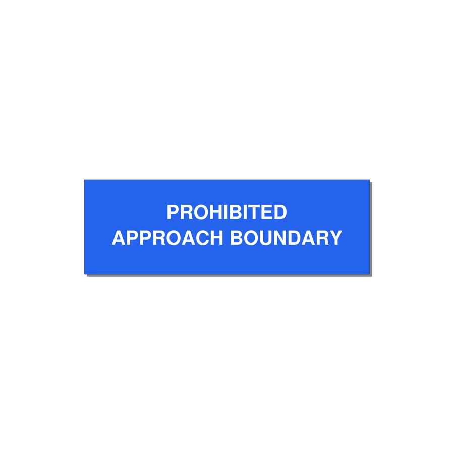 3.0x1.0" Safety Label - PROHIBITED APPROACH BOUND — 3x1" White on Blue, Holes