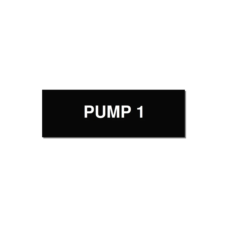 3.0x1.0" Safety Label - PUMP 1 — 3x1" White on Black, Holes