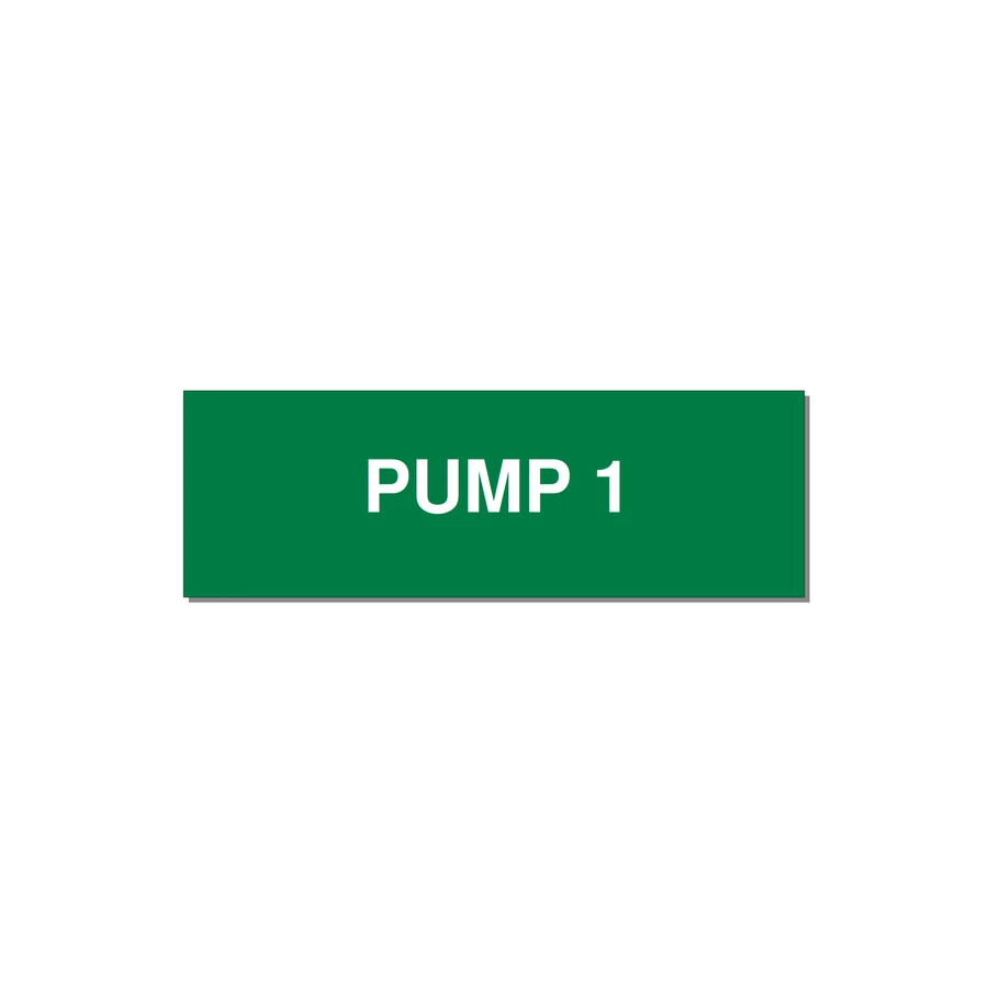 3.0x1.0" Safety Label - PUMP 1 — 3x1" White on Green, Adhesive