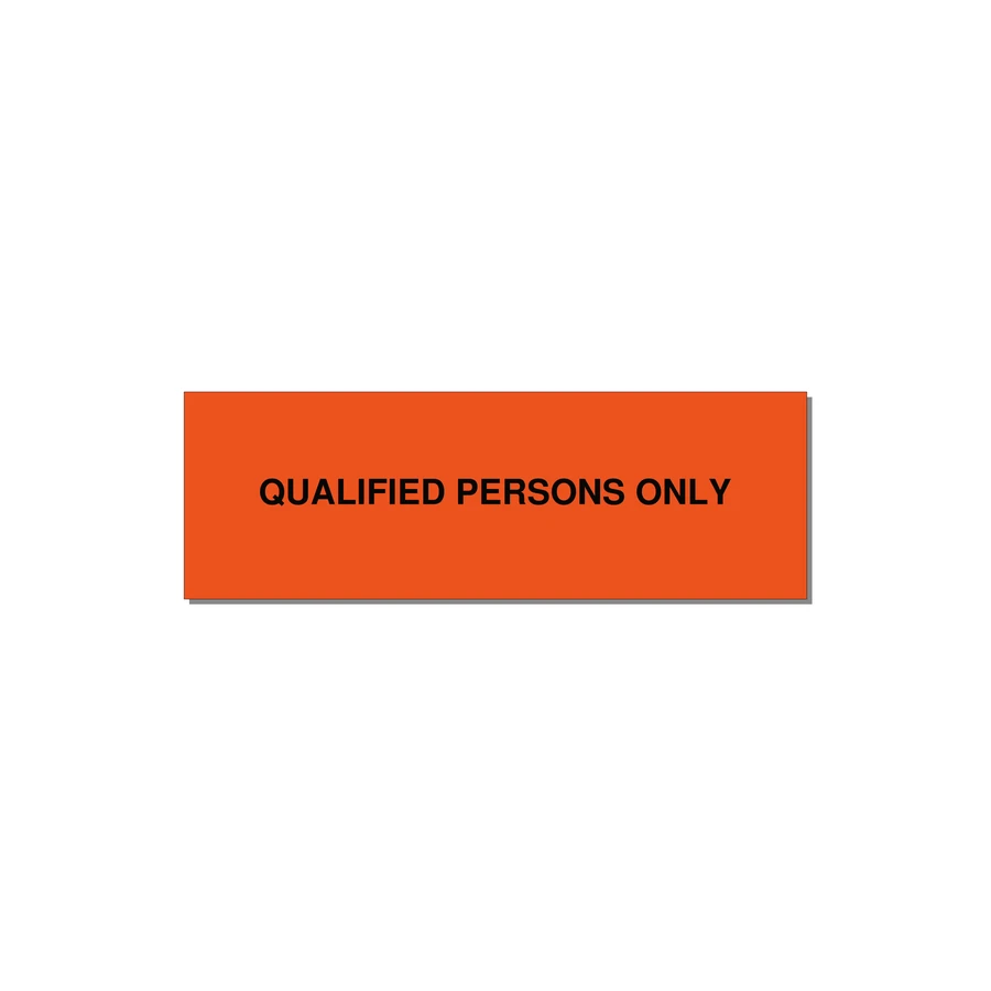 3.0x1.0" Safety Label - QUALIFIED PERSONS ONLY — 3x1" Black on Orange, Holes