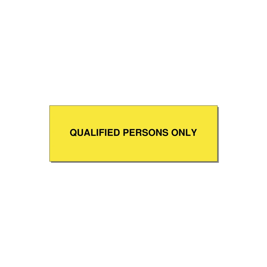 3.0x1.0" Safety Label - QUALIFIED PERSONS ONLY — 3x1" Black on Yellow, Holes