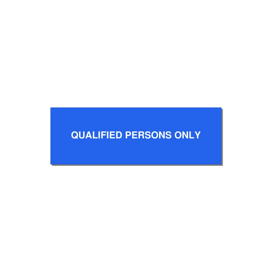 3.0x1.0" Safety Label - QUALIFIED PERSONS ONLY — 3x1" White on Blue, Adhesive