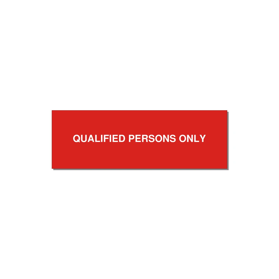3.0x1.0" Safety Label - QUALIFIED PERSONS ONLY — 3x1" White on Red, Holes