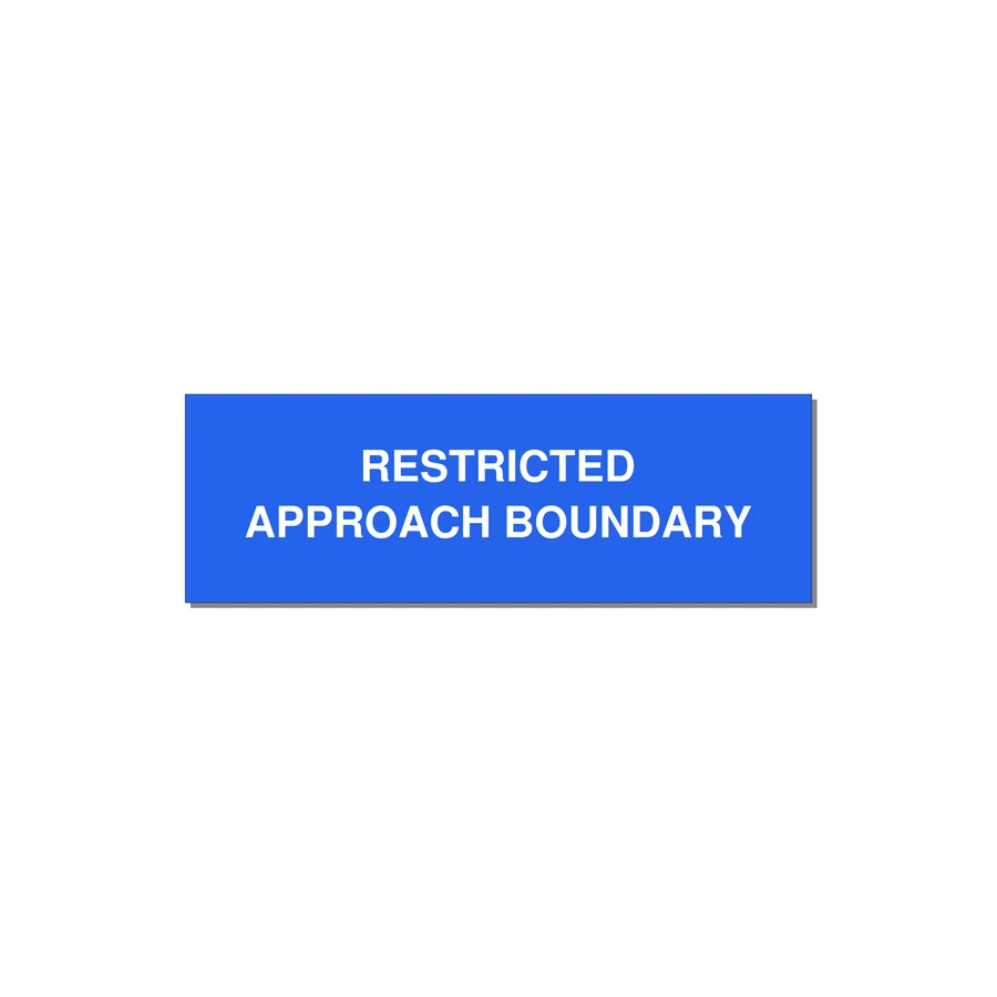 3.0x1.0" Safety Label - RESTRICTED APPROACH BOUND — 3x1" White on Blue, Holes