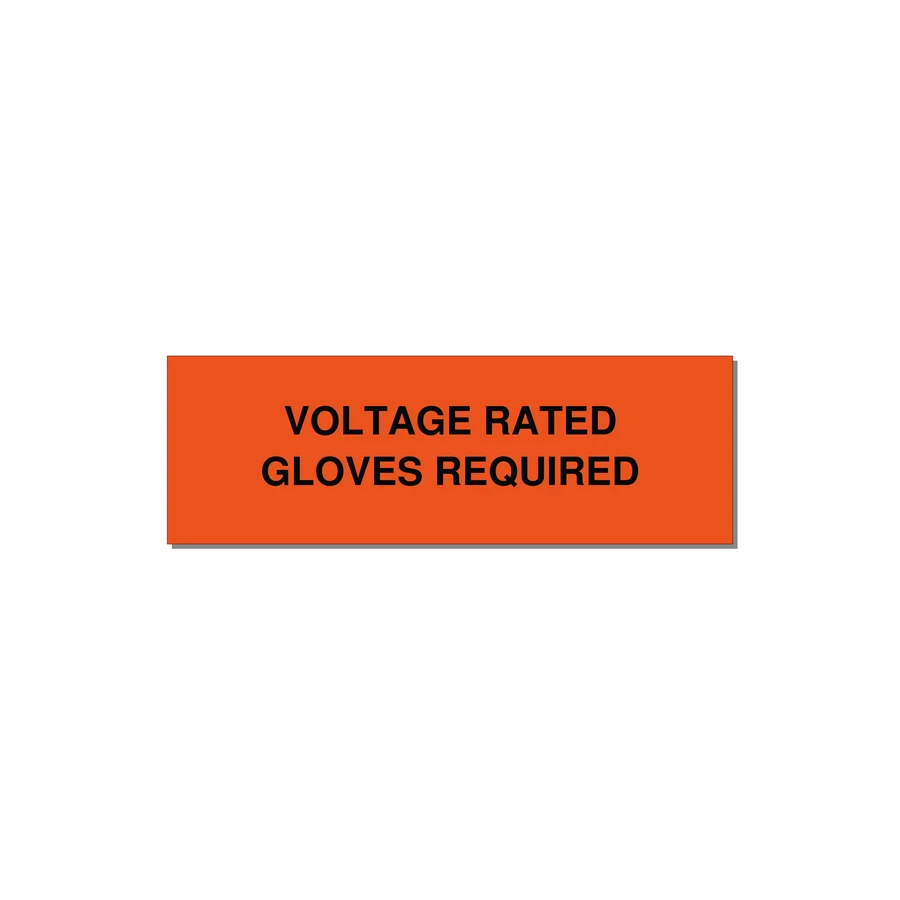 3.0x1.0" Safety Label - VOLTAGE RATED GLOVES REQU — 3x1" Black on Orange, Holes