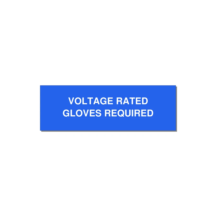3.0x1.0" Safety Label - VOLTAGE RATED GLOVES REQU — 3x1" White on Blue, Holes