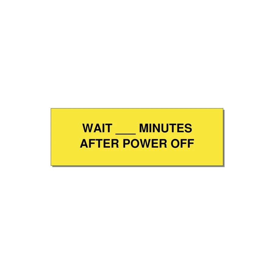 3.0x1.0" Safety Label - WAIT ___ MINUTES AFTER PO — 3x1" Black on Yellow, Holes