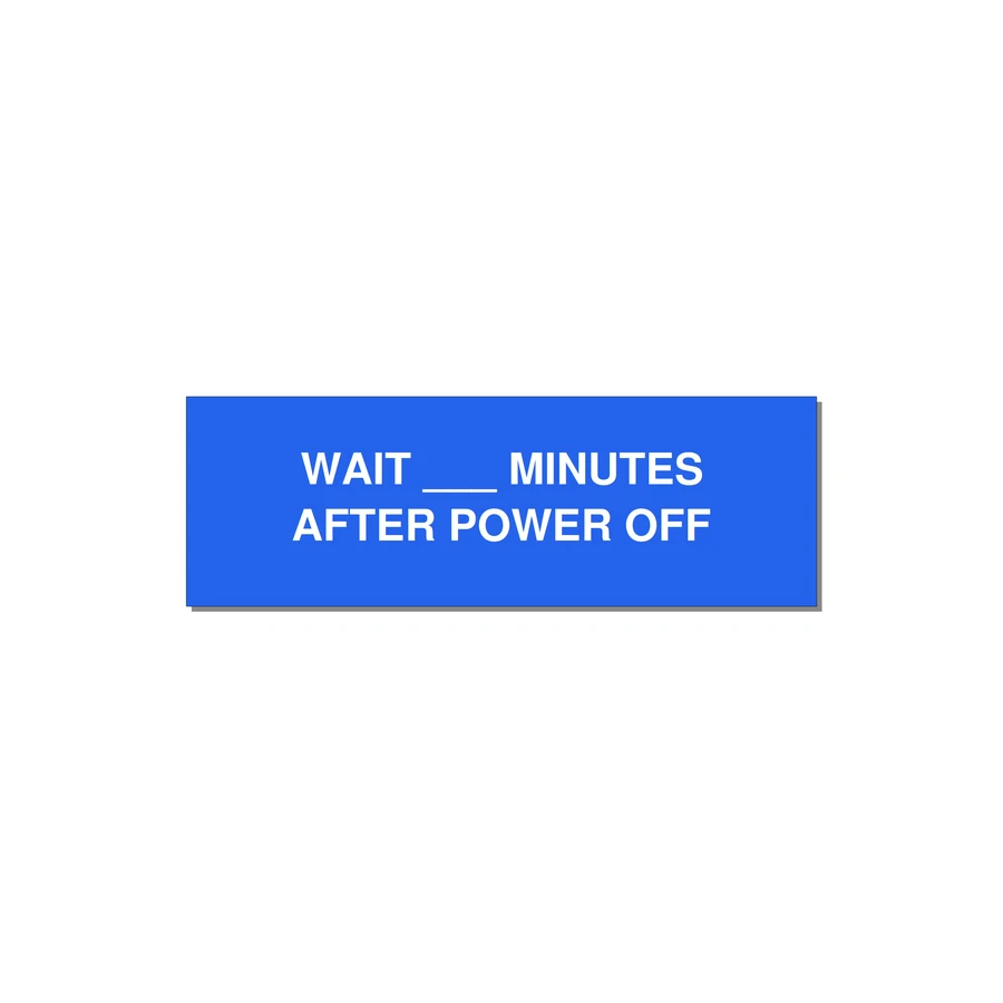 3.0x1.0" Safety Label - WAIT ___ MINUTES AFTER PO — 3x1" White on Blue, Holes