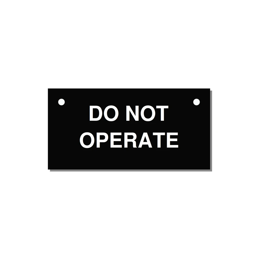 3.0x1.5" Equipment Safety Tag - DO NOT OPERATE — 3x1.5" White on Black, Holes