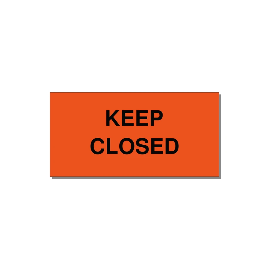 3.0x1.5" Safety Label - KEEP CLOSED — 3x1.5" Black on Orange, Adhesive
