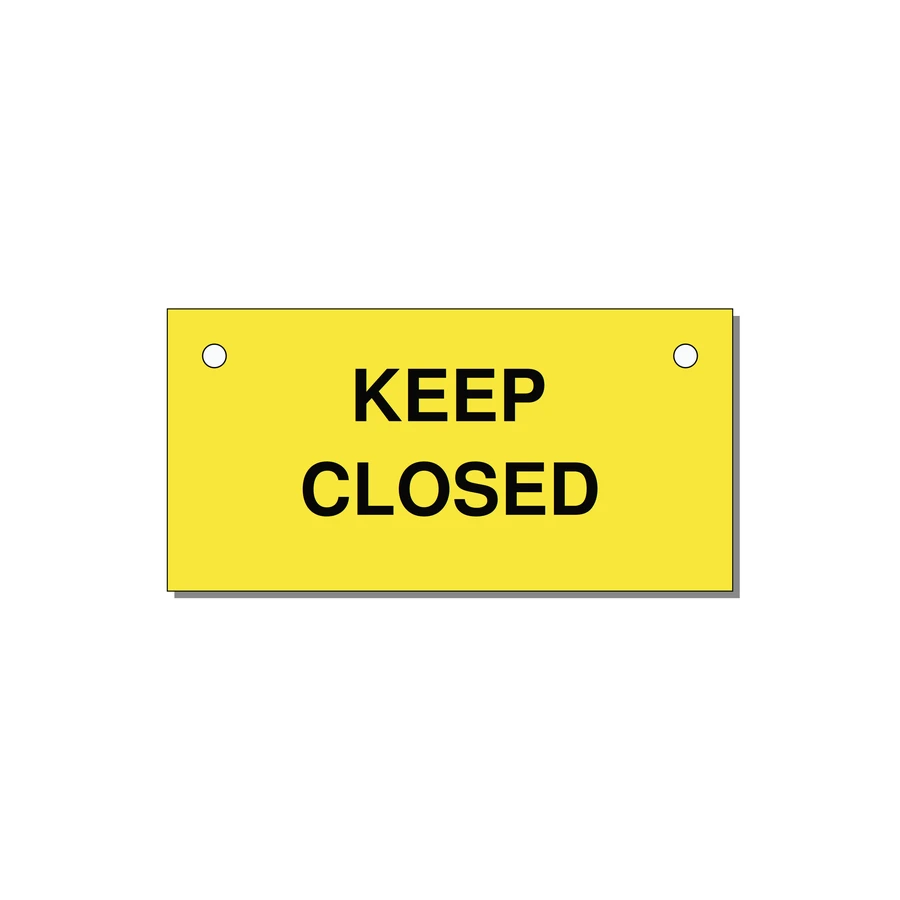 3.0x1.5" Safety Label - KEEP CLOSED — 3x1.5" Black on Yellow, Holes