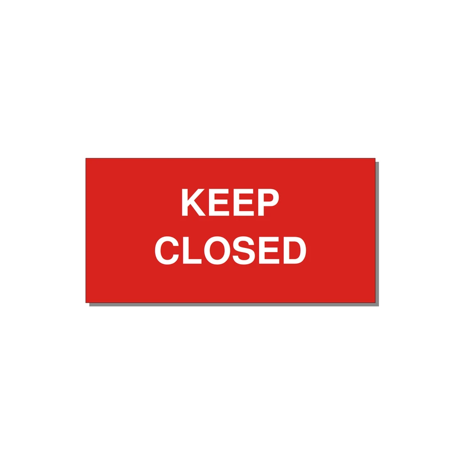 3.0x1.5" Safety Label - KEEP CLOSED — 3x1.5" White on Red, Adhesive