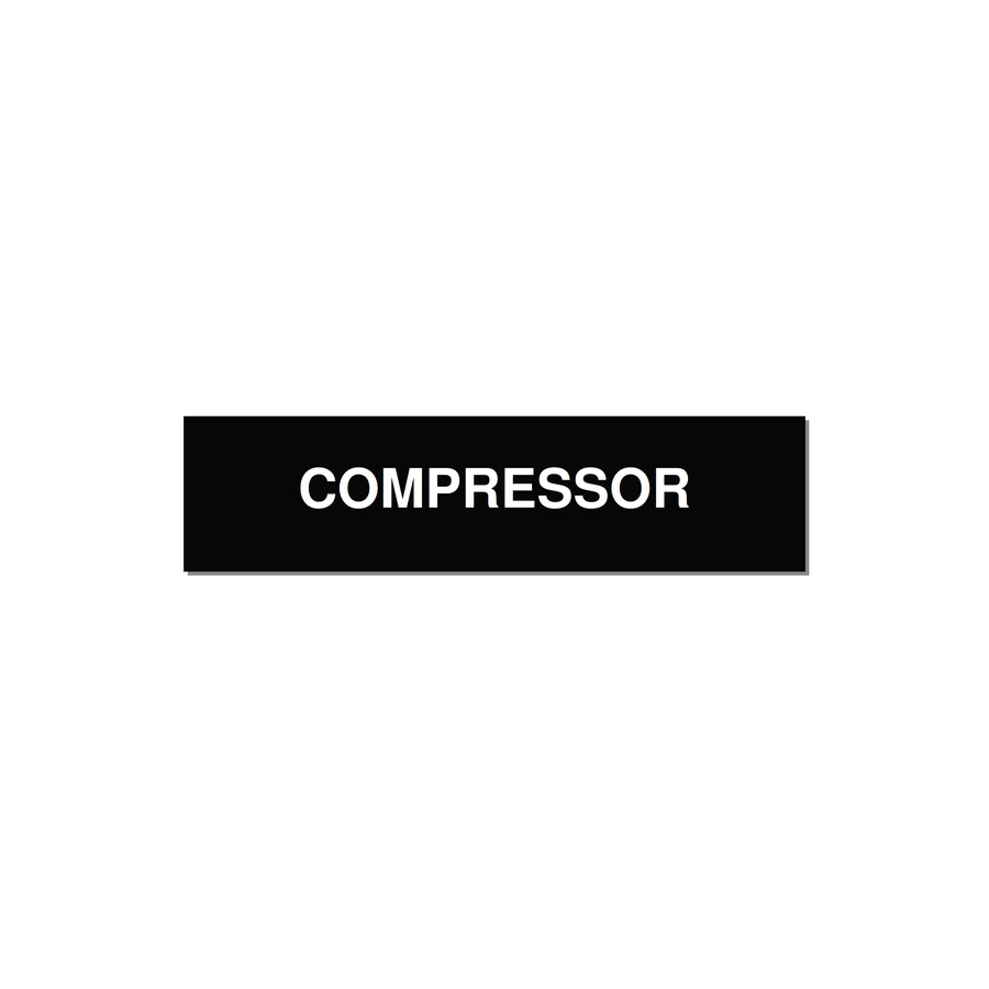 4.0x1.0" Safety Label - COMPRESSOR — 4x1" White on Black, Adhesive