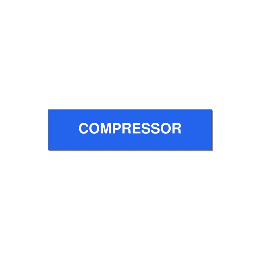 4.0x1.0" Safety Label - COMPRESSOR — 4x1" White on Blue, Adhesive