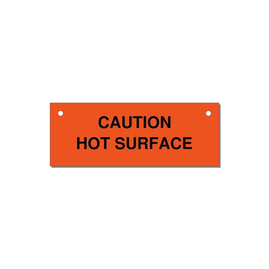 4.0x1.5" Caution Safety Label - CAUTION HOT SURFACE — 4x1.5" Black on Orange, Holes