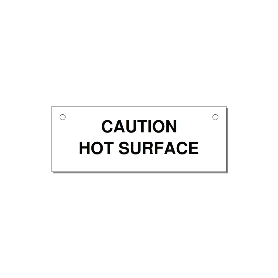 4.0x1.5" Caution Safety Label - CAUTION HOT SURFACE — 4x1.5" Black on White, Holes
