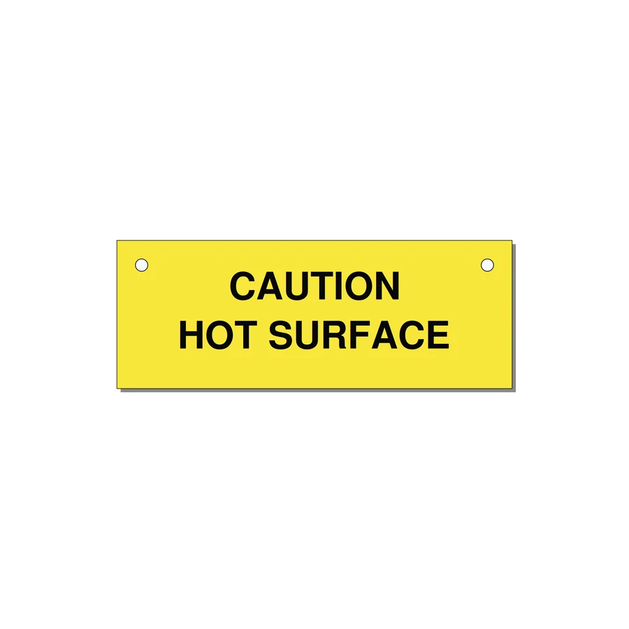 4.0x1.5" Caution Safety Label - CAUTION HOT SURFACE — 4x1.5" Black on Yellow, Holes