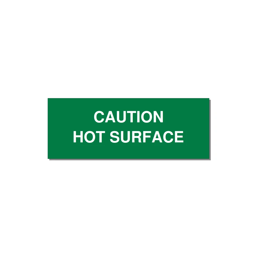 4.0x1.5" Caution Safety Label - CAUTION HOT SURFACE — 4x1.5" White on Green, Adhesive