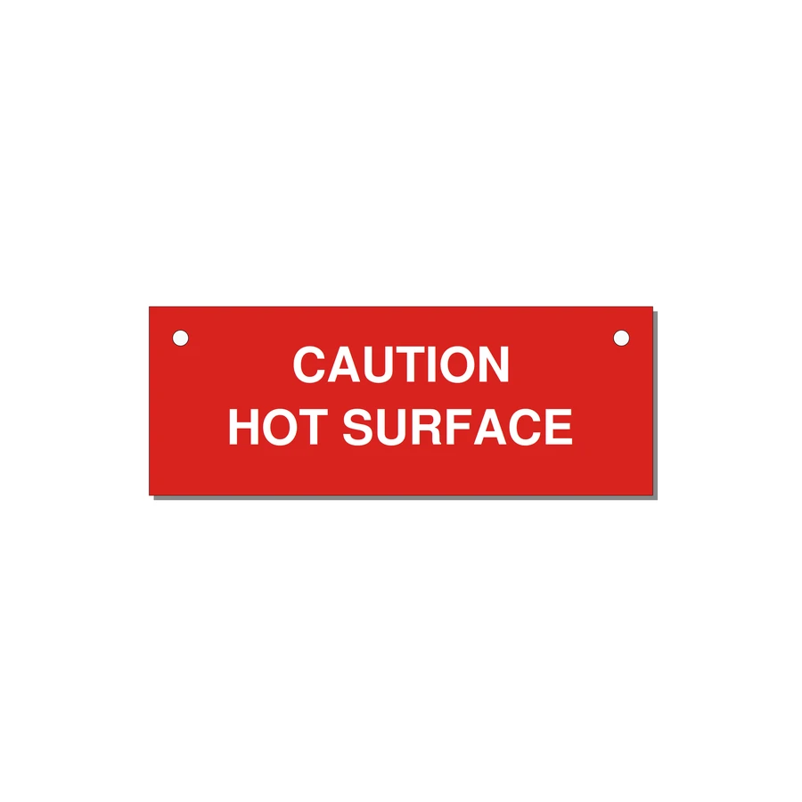 4.0x1.5" Caution Safety Label - CAUTION HOT SURFACE — 4x1.5" White on Red, Holes