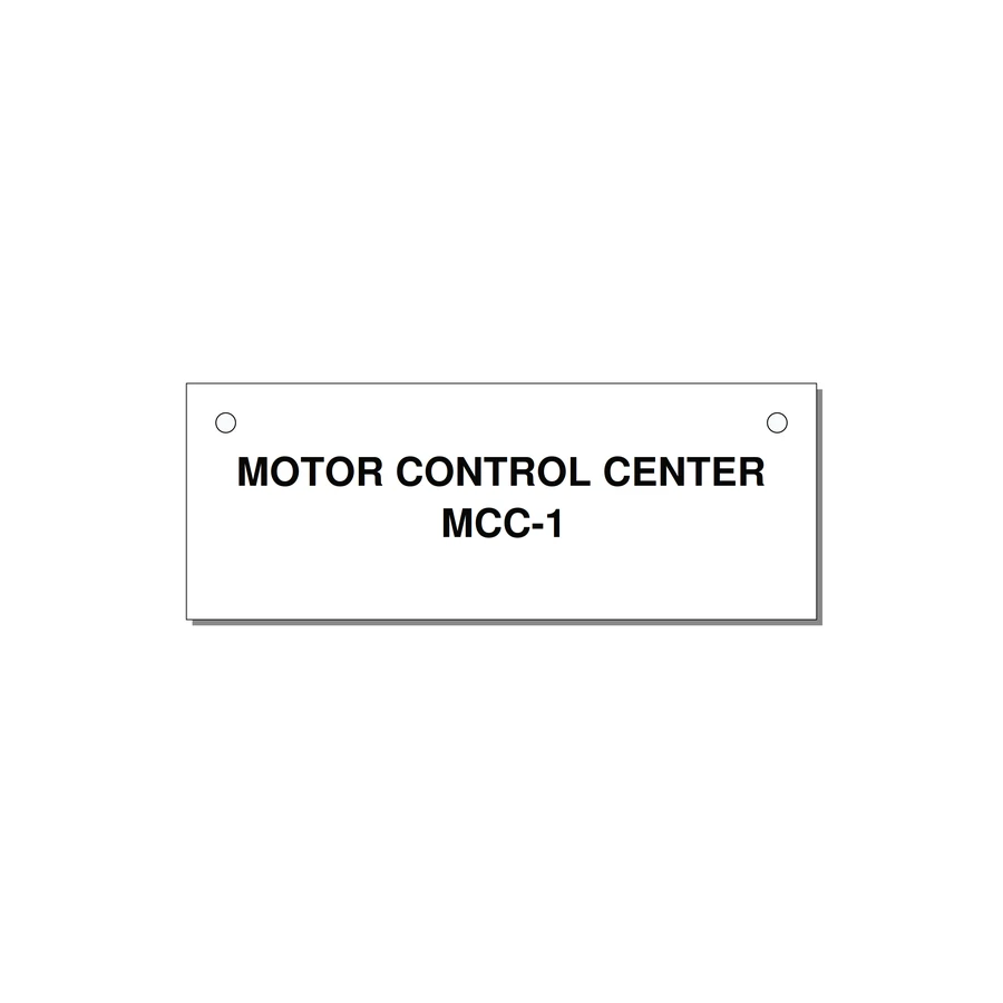 4.0x1.5" Motor Control Label - MOTOR CONTROL CENTER MCC — 4x1.5" Black on White, Holes