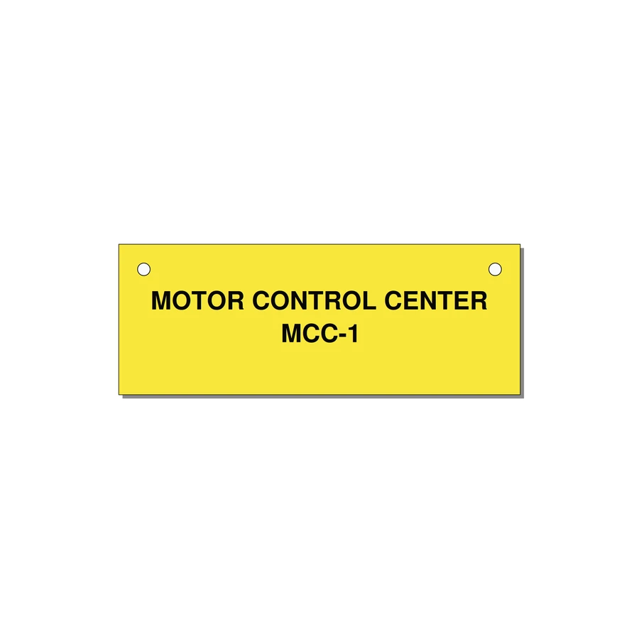4.0x1.5" Motor Control Label - MOTOR CONTROL CENTER MCC — 4x1.5" Black on Yellow, Holes