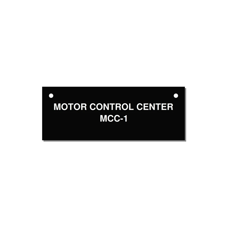 4.0x1.5" Motor Control Label - MOTOR CONTROL CENTER MCC — 4x1.5" White on Black, Holes