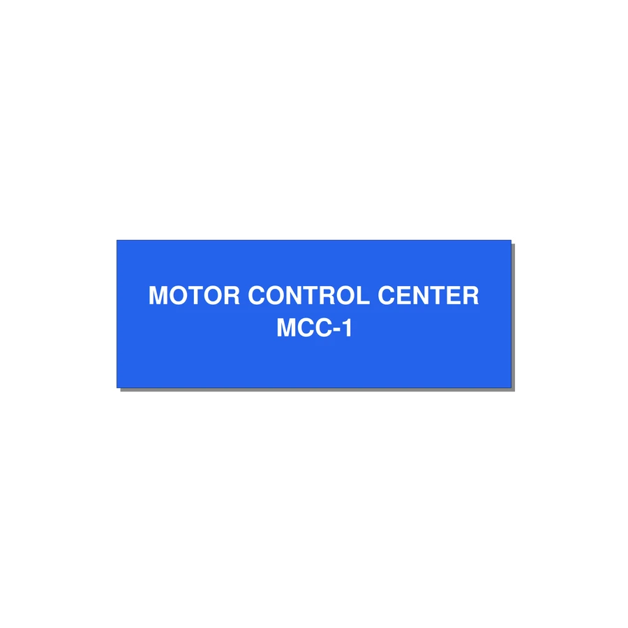 4.0x1.5" Motor Control Label - MOTOR CONTROL CENTER MCC — 4x1.5" White on Blue, Adhesive