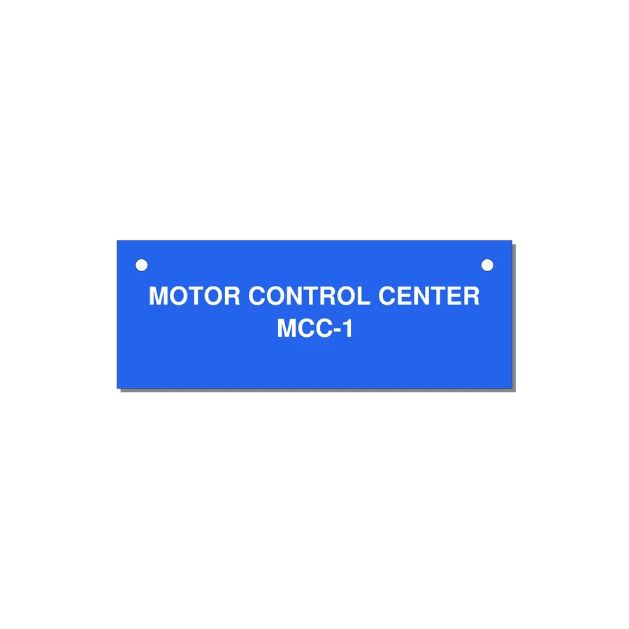 4.0x1.5" Motor Control Label - MOTOR CONTROL CENTER MCC — 4x1.5" White on Blue, Holes